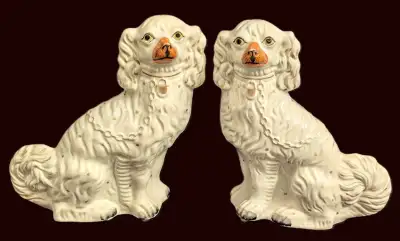 For sale is a pristine pair of Traditional Antique English Victorian Staffordshire Pottery Fireplace...