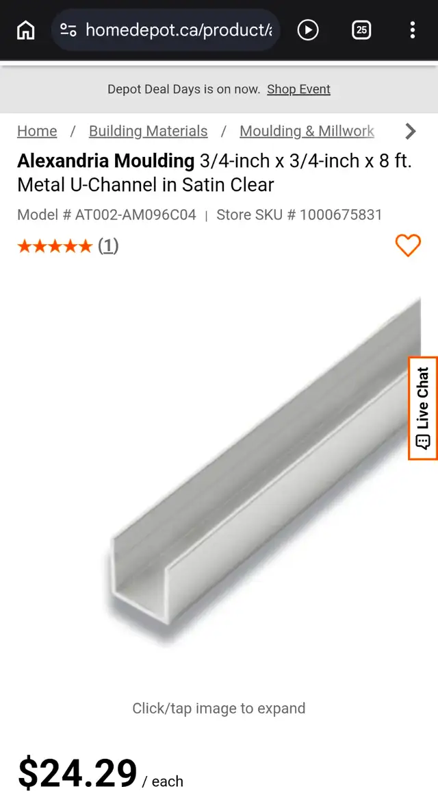 Alexandria Moulding 3/4-inch x 3/4-inch x 8 ft. Metal U-Channel