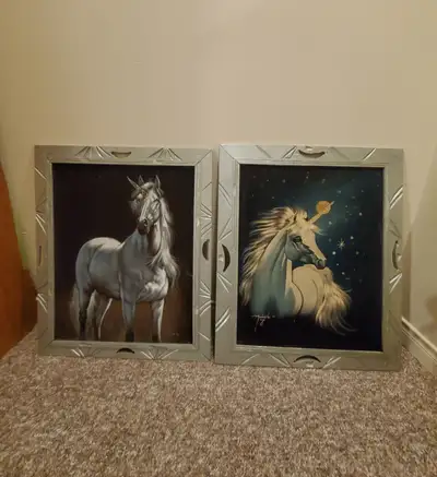 Vintage Mexico Unicorn On Black Velvet Painting Signed The frames have been painted silver. A wonder...