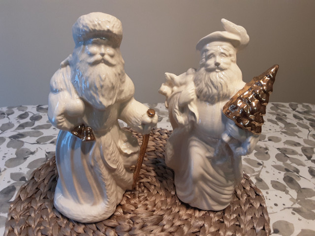 Two Crackle Glaze Santas with Gold Accents from Hallmark in Holiday, Event & Seasonal in Thunder Bay