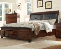 Solid wood - queen bed - brand new - leather headboard- storage 