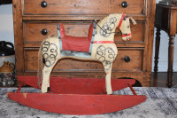 Rare Antique Straw Stuffed . Canvas Covered Rocking Horse