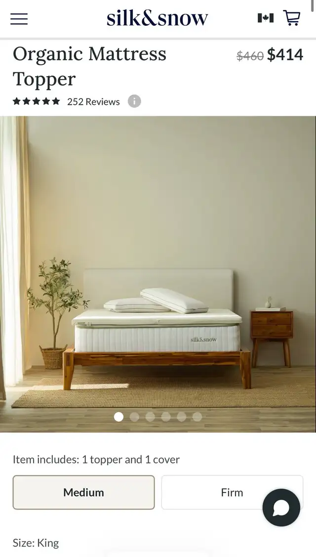 Free Delivery! New! $468 Silk&Snow Organic Mattress Topper, King