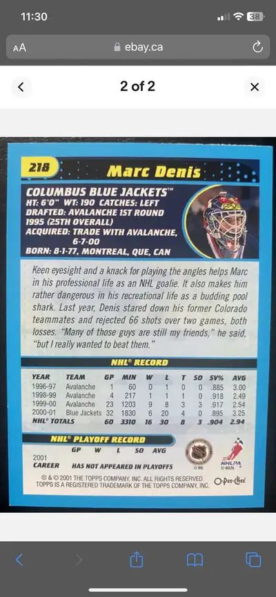 Marc DENIS 2001-02  OPC #218 Blue Jackets - Picture 1 of, View more