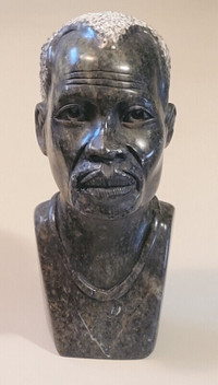 Vintage Hand Carved Soapstone African Man Bust Statue