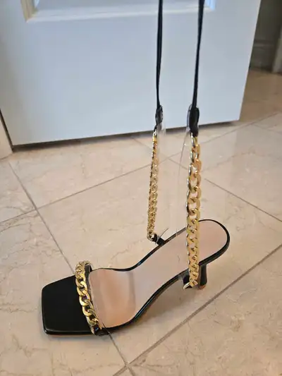 Sandals with Gold Chain Ankle Ties, View more
