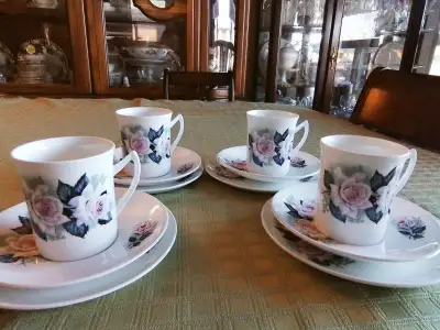 BONE CHINA DEMITASSE 4 & DESSERT PLATES 4 - CLARE, ENGLAND, View more