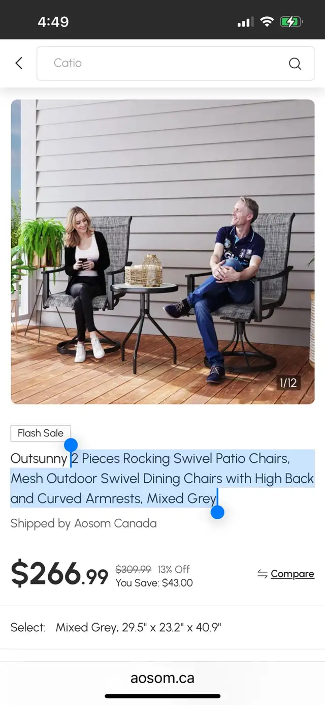 2pc Rocking Swivel Patio Chairs, Mesh Outdoor Swivel Dining in Chairs & Recliners in Markham / York Region - Image 11