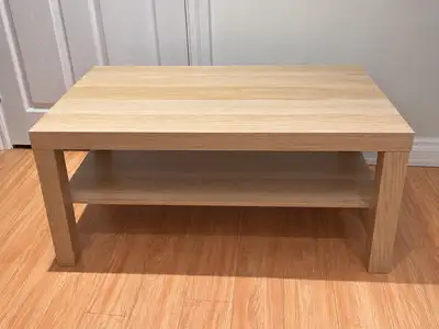 Coffee Table with Storage Shelf – Light Wood Finish , View more