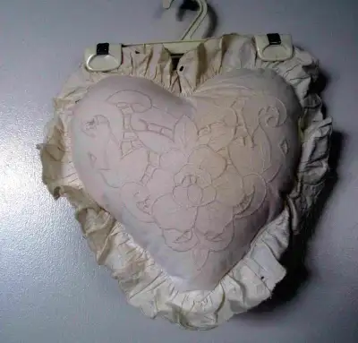 Heart Shaped Battenberg White Cushion with Ruffle, View more