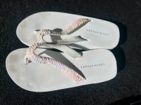 Shoes - White Flip Flops with iridescent sequin strap