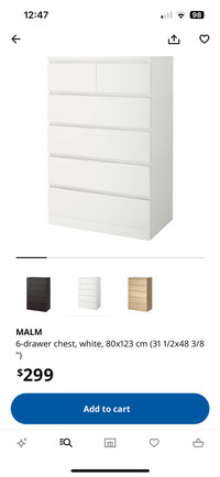 Malm 6 drawer dresser (like new condition)