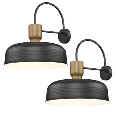 18" Dome Wall Sconces w/Hammered Black Metal Shade & Gooseneck, View more
