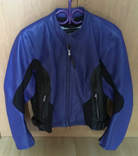 Manteau de moto en cuir Teknic bleu/mauve et noir (gr: 14 / 42)