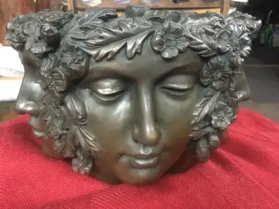 Art Nouveau Bronze Vase/ Cache Pot “Faces” by Gadena, View more
