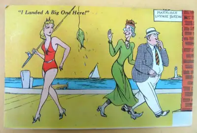 VINTAGE HUMOR  POST CARD.. "I LANDED A BIG ONE HERE"...c.1956.., View more