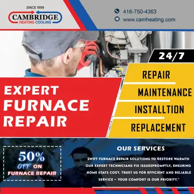 No heat? Call Cambridge Heating & Cooling at 416-750-4363 for affordable furnace repair at just $39....