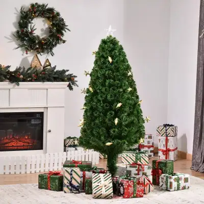 5 Feet Prelit Artificial Christmas Tree with Fiber Optic LED Light, Holiday Home Xmas Decoration, Gr...