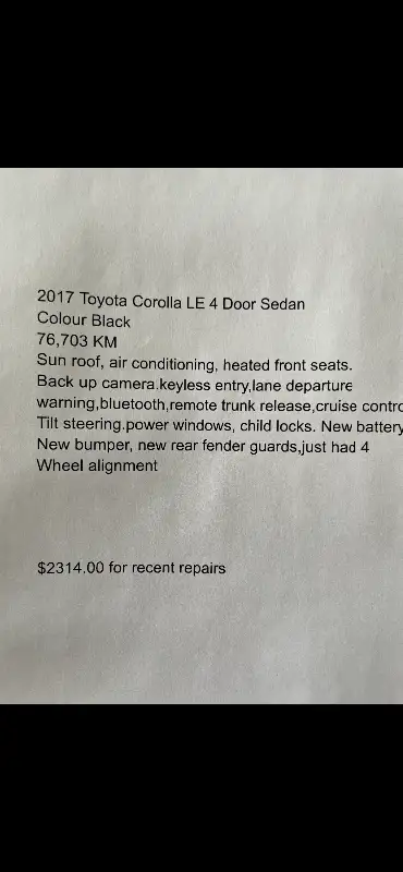 2017 Toyota Corolla Le