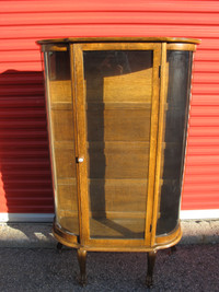 Refinished antique oak glass bowfront display china cabinet 1900