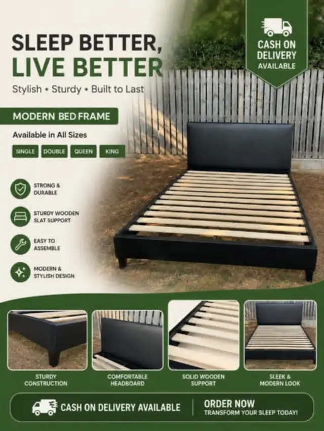 Cadre de Lit Moderne – Disponible en Toutes Tailles in Beds & Mattresses in Laval / North Shore - Image 3