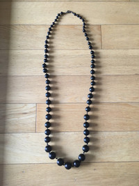 Long Black Bead Necklace 