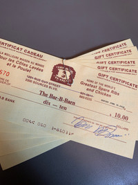 Bar-B-Barn gift certificates 