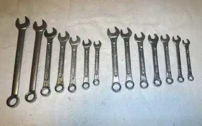 For sale are sets of Standard (3/8" to 3//4") and Metric (9 mm to 15 mm) Wrenches as shown in the pi...