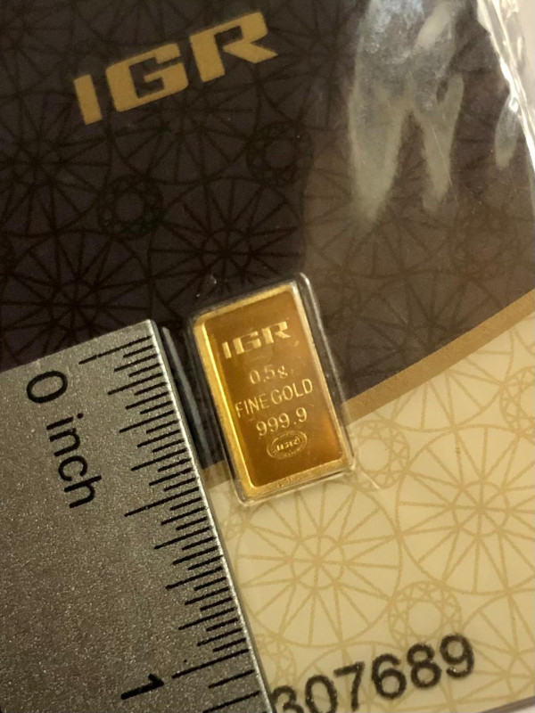 0.5 gram IGR 999.9 Fine Gold Bar in Certified Assay Card in Arts & Collectibles in Oshawa / Durham Region - Image 3