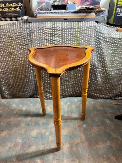 Vintage Side/End Table- Walnut Stained, Wood, 3 Legs- $50 FIRM, View more