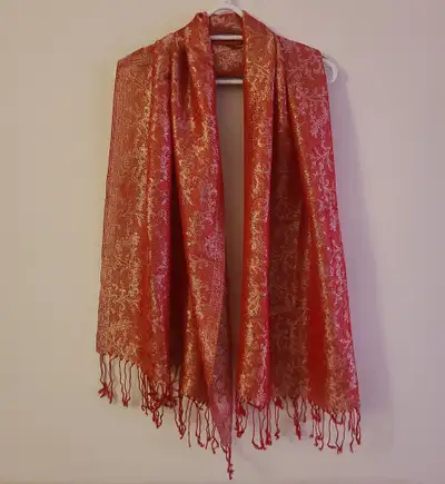 NEW - 165x70cm Red Gold Sparkle Tassel Pattern Women's Scarf, View more