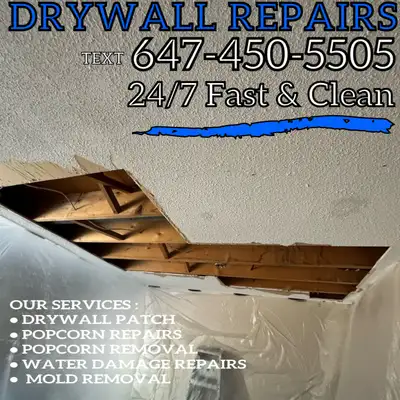 All Popcorn Repairs, Drywall Repairs, Patch Holes, Water Leak, View more