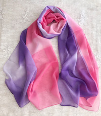 Silk Feeling Chiffon Oblong Scarf Red Violet Gradient