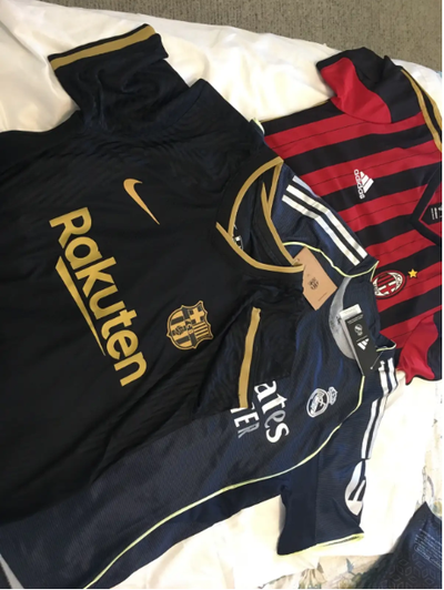 Brand New Soccer Jerseys – Barca, Real, AC Milan – $200 Bundle, View more