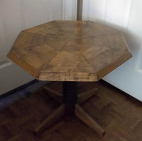 Antique Solid Wood Occasional Table With Turned Pedestal Base