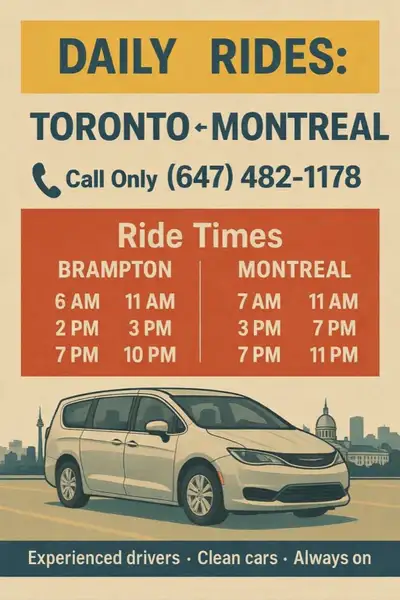Toronto to Montreal Daily Rides, View more