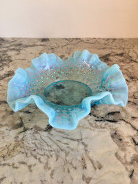 Vintage Fenton Blue Opalescent Hobnail Ruffled Candy Dish