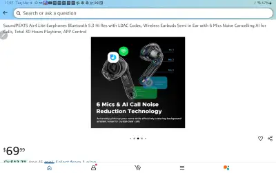 SoundPEATS Air4 Lite Earphones Bluetooth 5.3 Hi Res with LDAC, View more
