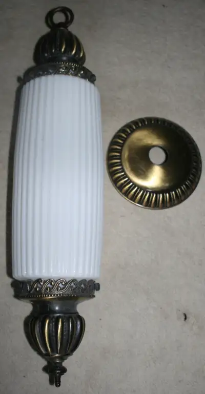 Vintage Hanging Lamp 1970's Milk Glass 20.5"L x 4.5"W glass 10"L