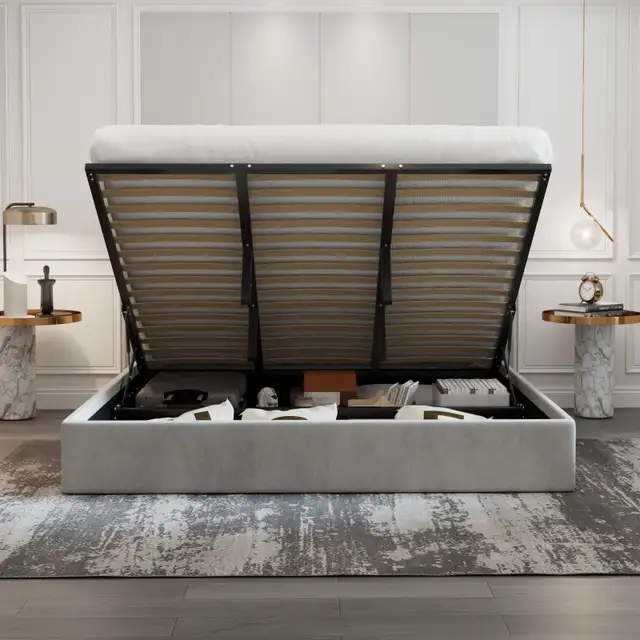 grey king size bed frame with head and foot board for sale!!! in Beds & Mattresses in City of Toronto - Image 4