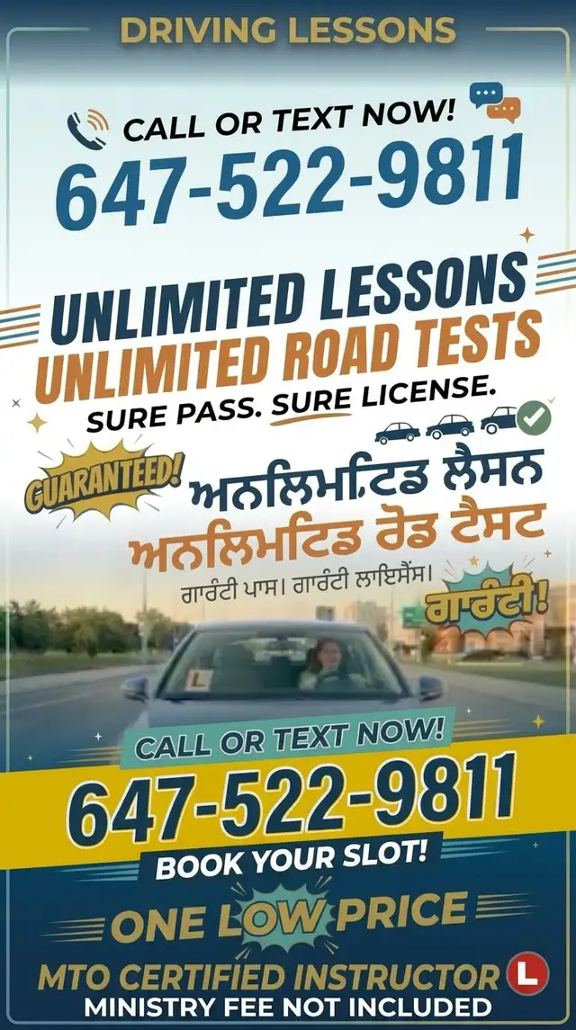 MTO Certified Driving Lessons and Road Test Packages602765523042979842
