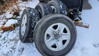 Set of wheels with all season tires. Rims are with 5 bolt pattern for Toyota Tundra. Exact fit. Size...