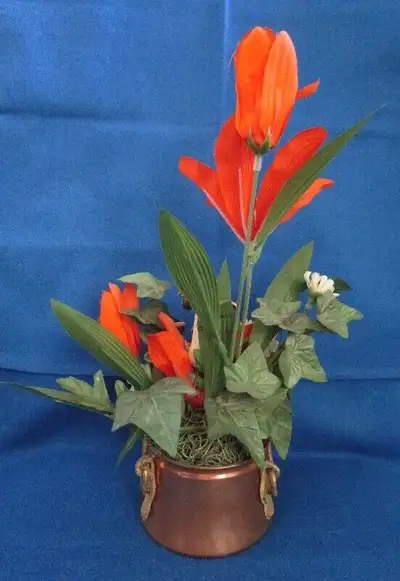 COPPER PLANT CONTAINER with SILK FLOWERS, View more