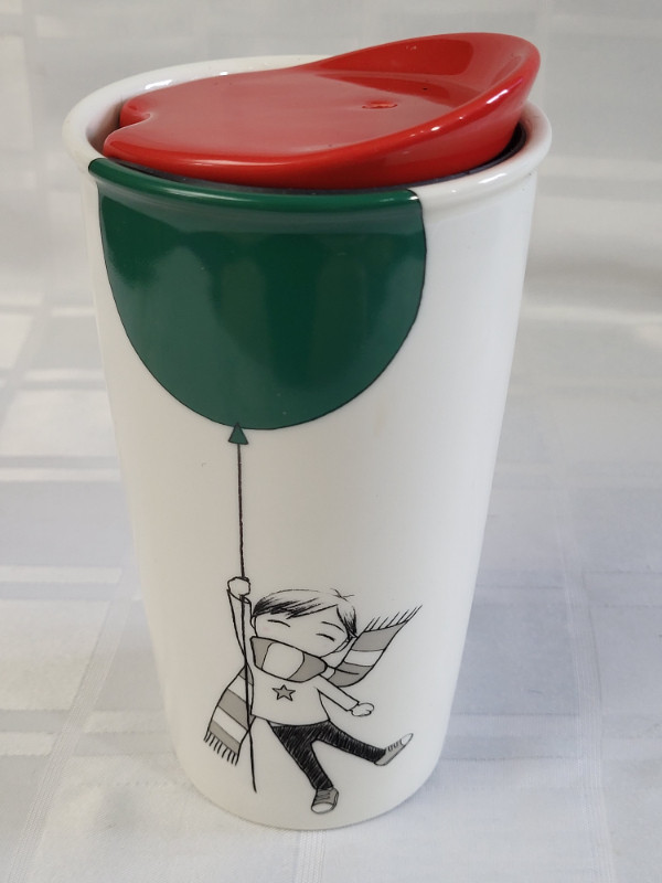 2014 STARBUCKS TRAVEL COFFEE TEA CUP MUG LIDDED GREEN BALLOON KI in Arts & Collectibles in Kingston - Image 4