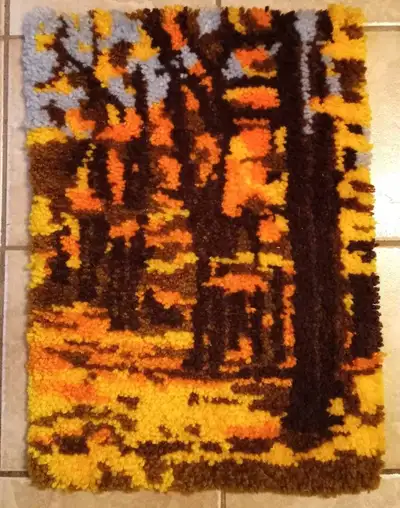 Tidy Vintage Handcrafted Latch Hook Autumn Forest Wall Hanging!, View more