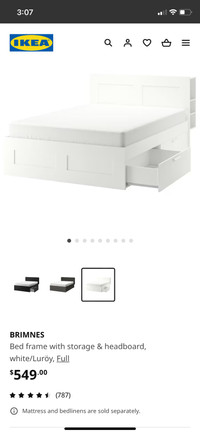 IKEA brimmed double bed w storage and virtually new mattress 