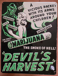 Vintage Devils Harvest Embossed Tin Sign
