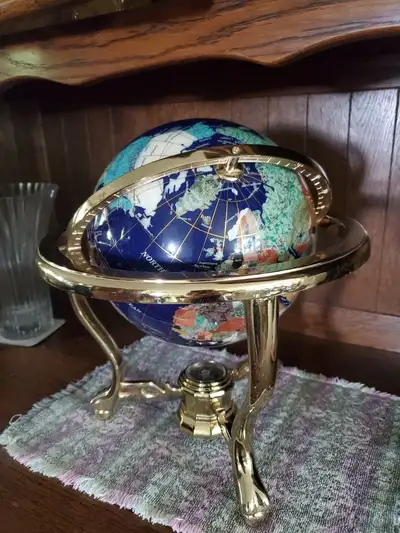 Vintage brass and blue globe, View more