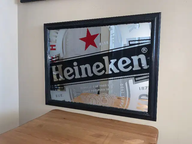 Vintage Heineken Beer Bar Mirror Excellent Condition in Arts & Collectibles in Calgary - Image 3