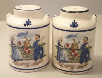 Vintage Rare Delft Blue Milk Can  Shaped Salt & Pepper Shakers